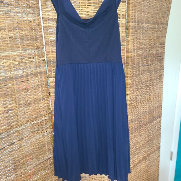 NWT NY&C Navy Blue Dress Drop Shoulder Sleeveless Pleated Wrap Skirt SZ L - Picture 9 of 9